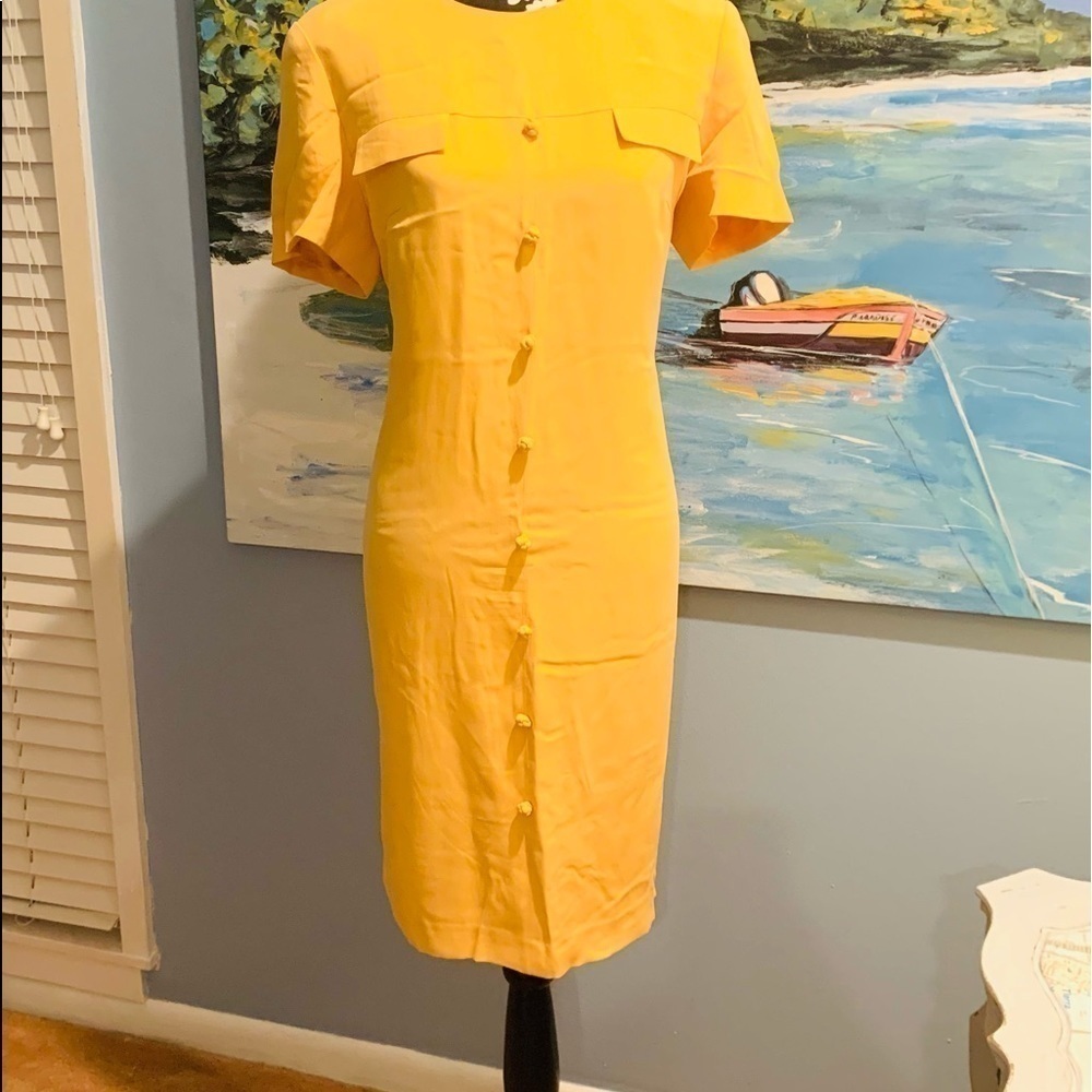 Vtg. August Hale,Silk Midi Sheath, Lovely Faux Buttons Embellish Bodice, Size 12